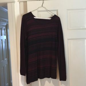 Women’s APT 9 asymmetrical sweater, Brand new, black with maroon stripe, medium